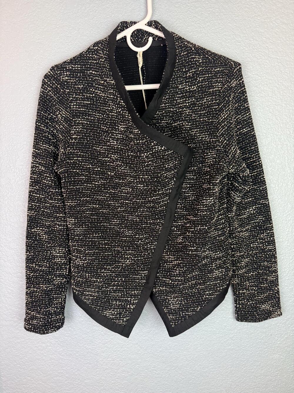 Lanston Jacket Womens Medium Black Tweed Asymmetrical Zip Moto Short USA